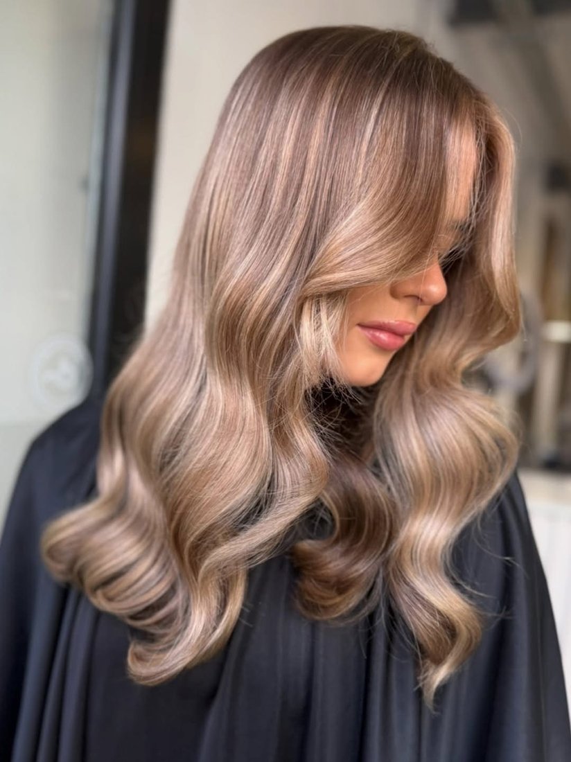 Balayage blond glacé ondulé — réalisation Maxance Coiffure Woluwe-Saint-Pierre